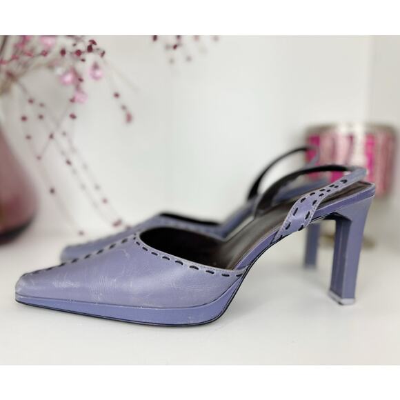 Nine West Injer Leather Slingback Square Toe Block Heels Purple Smoke Size 8.5 M - Picture 1 of 14